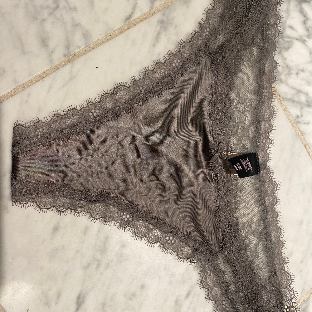 NEW Victoria secret gray lace thong M/M